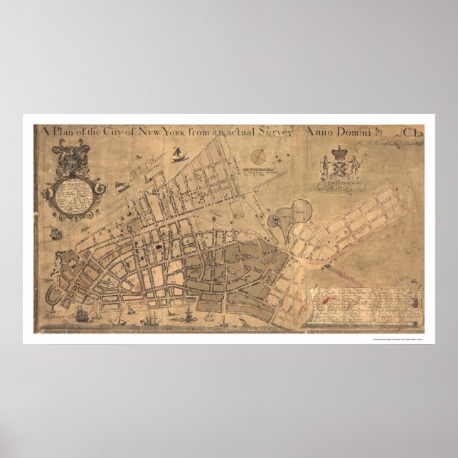 Póster Mapa De La Ciudad De Nueva York 1755 (Frente)