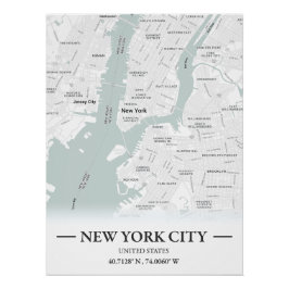 Póster Mapa de la ciudad de Nueva York, EE. UU. de estilo