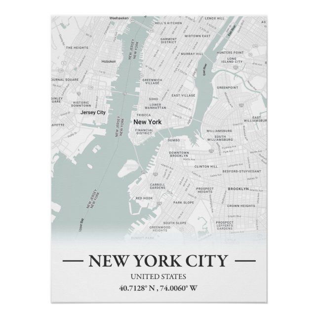 Póster Mapa de la ciudad de Nueva York, EE. UU. de estilo (Anverso)