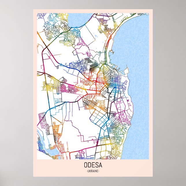 Póster Mapa de la ciudad de Odesa Ucrania (Frente)