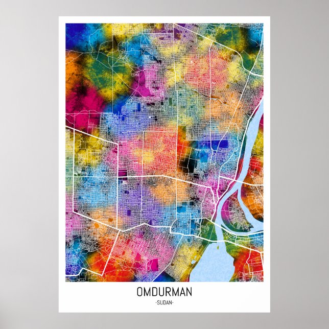 Póster Mapa de la ciudad de Omdurman Sudan (Frente)