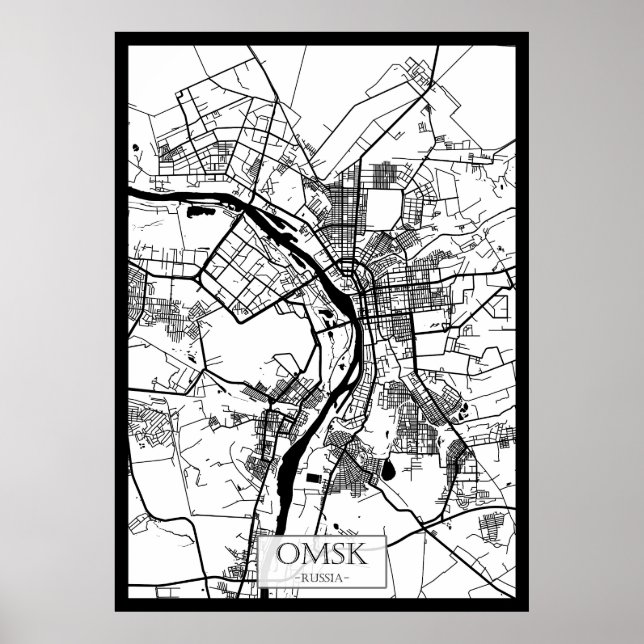Póster Mapa de la ciudad de Omsk Rusia (Frente)
