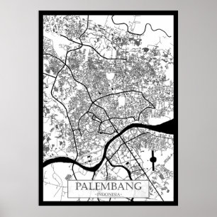 Póster Mapa de la ciudad de Palembang Indonesia