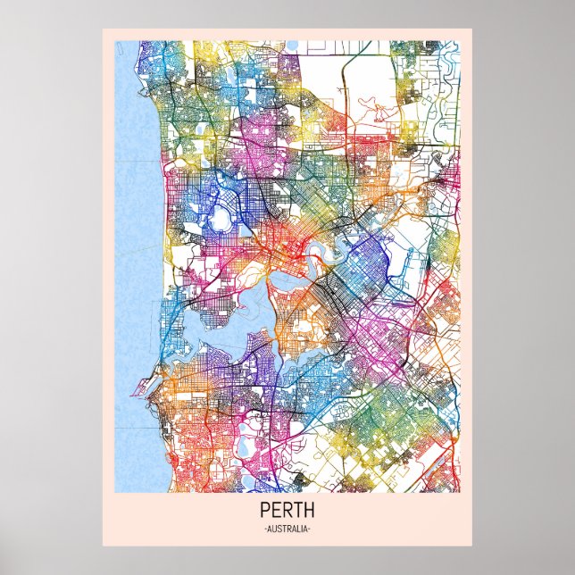 Póster Mapa de la ciudad de Perth Australia (Frente)