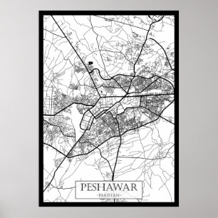 Póster Mapa de la ciudad de Peshawar Pakistán