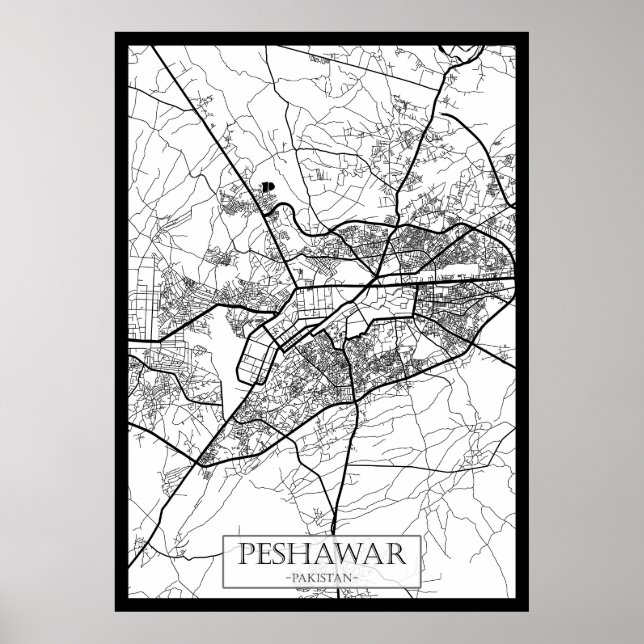 Póster Mapa de la ciudad de Peshawar Pakistán (Frente)