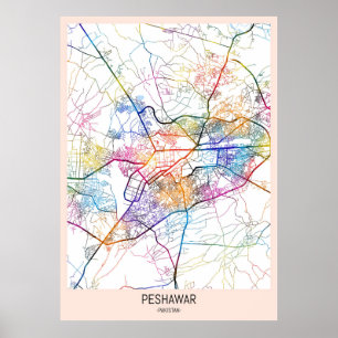 Póster Mapa de la ciudad de Peshawar Pakistán