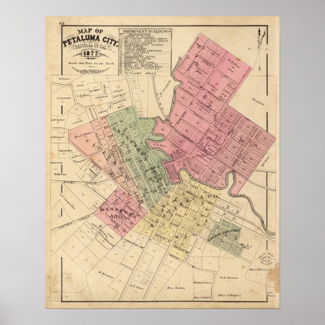 Póster Mapa de la ciudad de Petaluma 1877 (Frente)