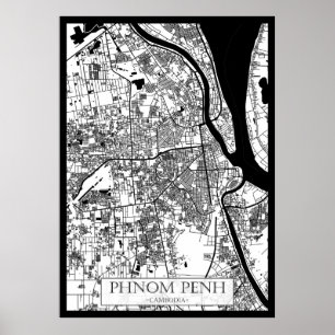 Póster Mapa de la ciudad de Phnom Penh Camboya