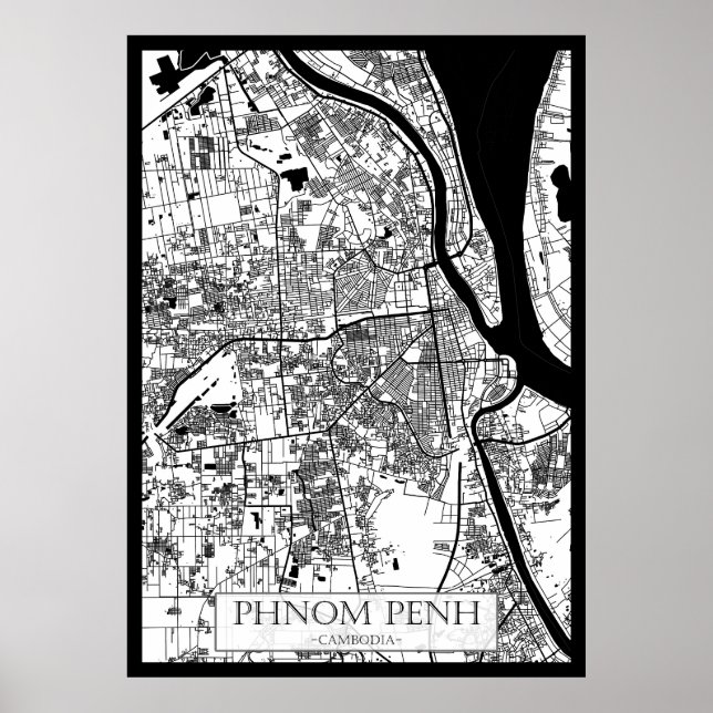 Póster Mapa de la ciudad de Phnom Penh Camboya (Frente)