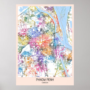 Póster Mapa de la ciudad de Phnom Penh en Camboya