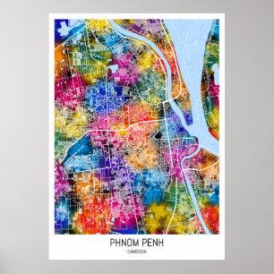 Póster Mapa de la ciudad de Phnom Penh en Camboya