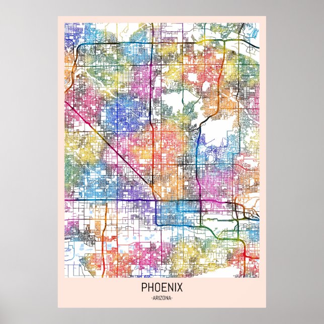 Póster Mapa de la ciudad de Phoenix Arizona (Frente)