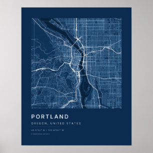 Póster Mapa de la ciudad de Portland OR en azul marino im
