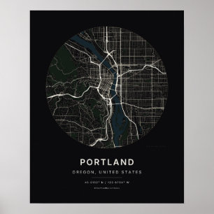 Póster Mapa de la ciudad de Portland OR en negro impresió