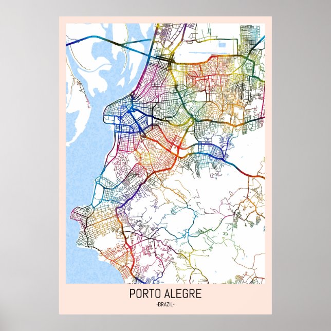 Póster Mapa de la ciudad de Porto Alegre Brasil (Frente)