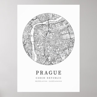 Póster Mapa de la ciudad de Praga, República Checa