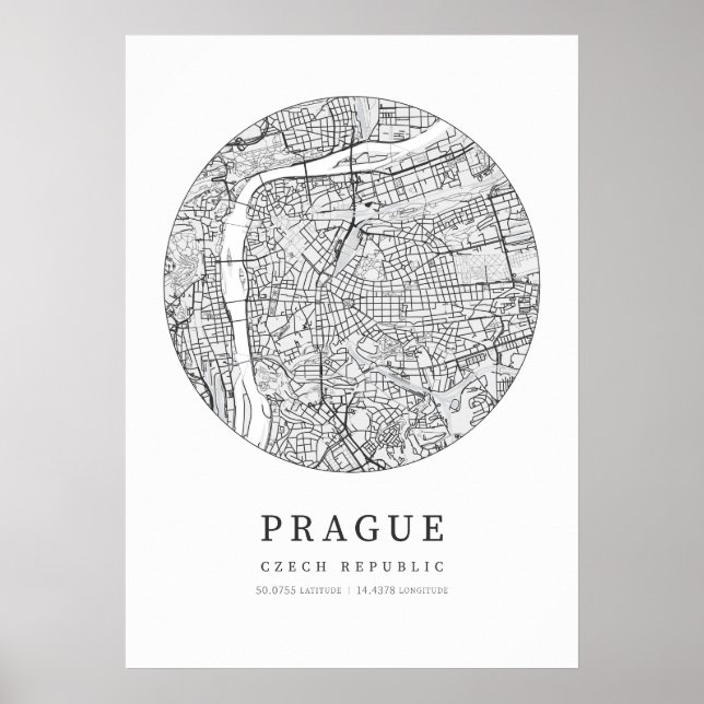 Póster Mapa de la ciudad de Praga, República Checa (Frente)