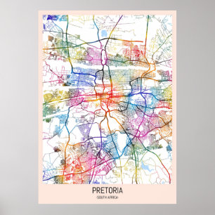 Póster Mapa de la ciudad de Pretoria Sudáfrica