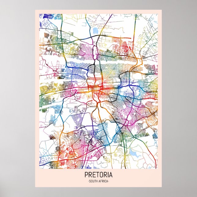 Póster Mapa de la ciudad de Pretoria Sudáfrica (Frente)