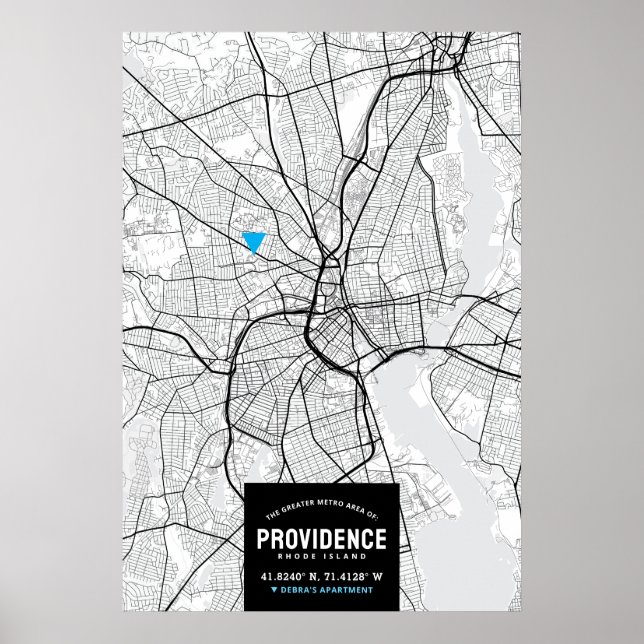 Póster Mapa de la ciudad de Providence + Su ubicación (Frente)
