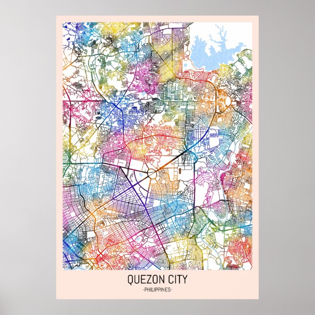 Póster Mapa de la ciudad de Quezon en Filipinas (Frente)