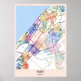 Póster Mapa de la ciudad de Rabat en Marruecos