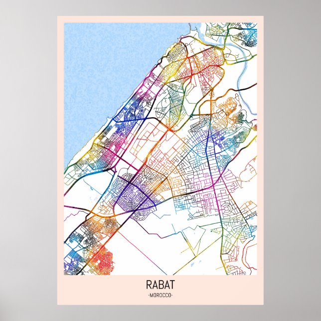 Póster Mapa de la ciudad de Rabat en Marruecos (Frente)
