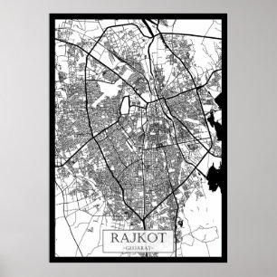 Póster Mapa de la ciudad de Rajkot Gujarat