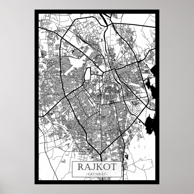 Póster Mapa de la ciudad de Rajkot Gujarat (Frente)