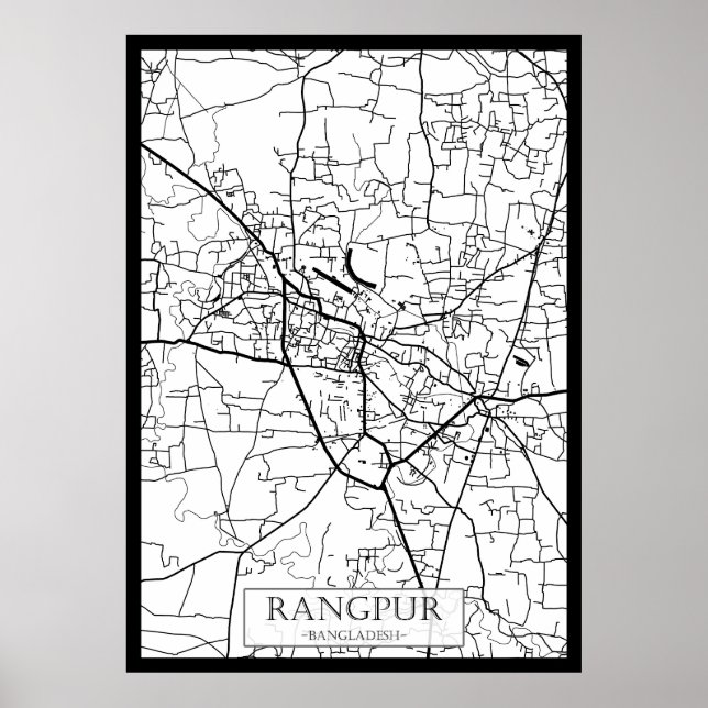 Póster Mapa de la ciudad de Rangpur Bangladesh (Frente)
