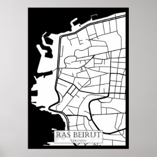 Póster Mapa de la ciudad de Ras Beirut Líbano