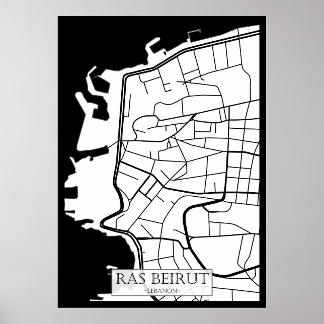 Póster Mapa de la ciudad de Ras Beirut Líbano (Frente)
