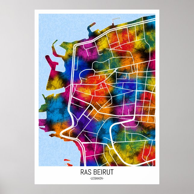 Póster Mapa de la ciudad de Ras Beirut Líbano (Frente)