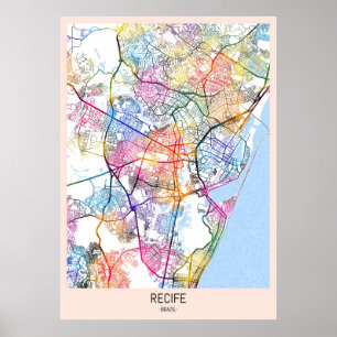 Póster Mapa de la ciudad de Recife Brasil