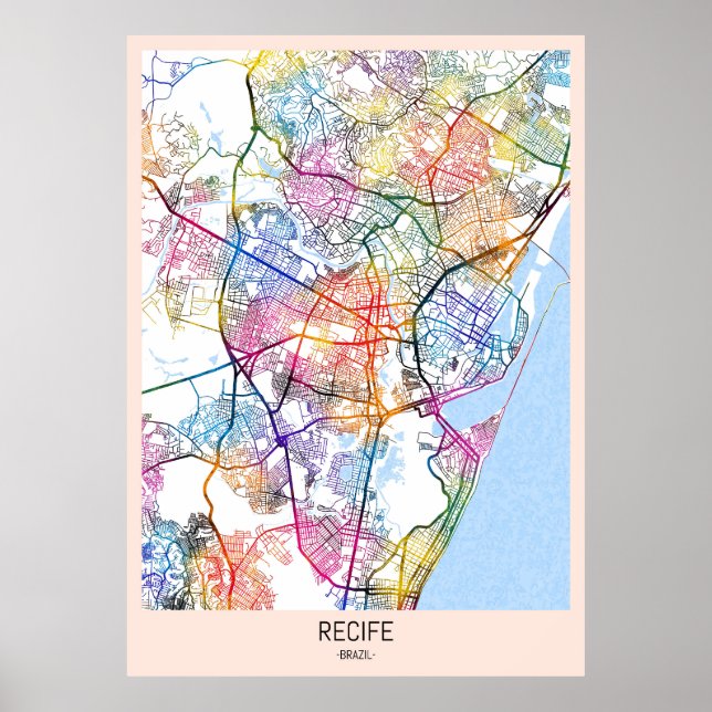Póster Mapa de la ciudad de Recife Brasil (Frente)