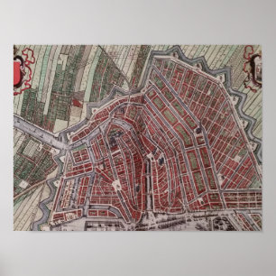 Póster Mapa de la ciudad de Réplica de Amsterdam 1652
