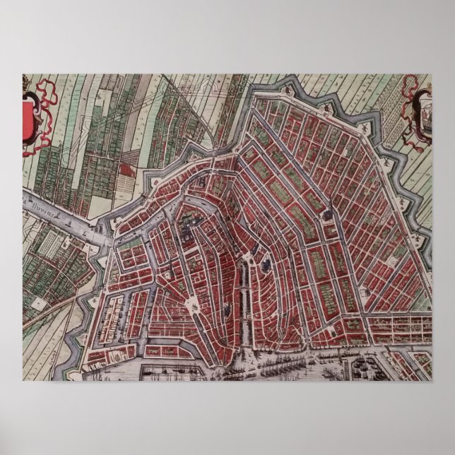 Póster Mapa de la ciudad de Réplica de Amsterdam 1652 (Frente)