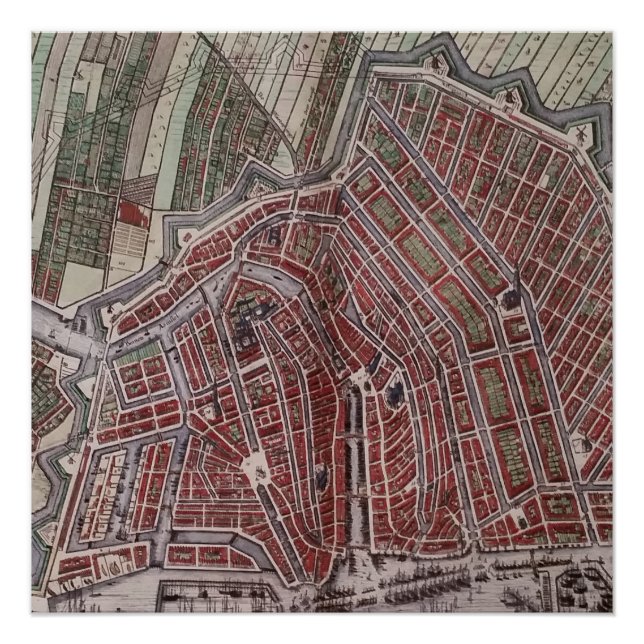 Póster Mapa de la ciudad de Réplica de Amsterdam 1652 (Anverso)