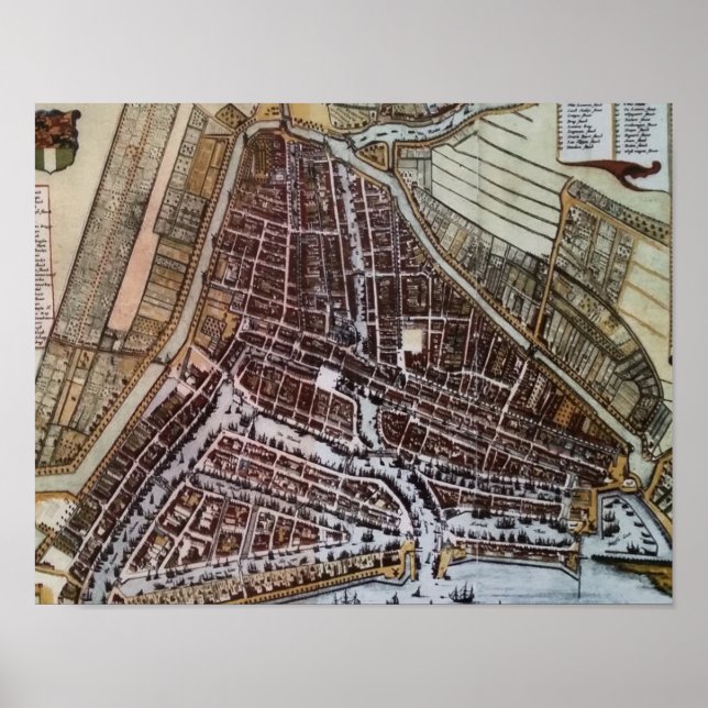 Póster Mapa de la ciudad de Réplica de Rotterdam de 1652 (Frente)