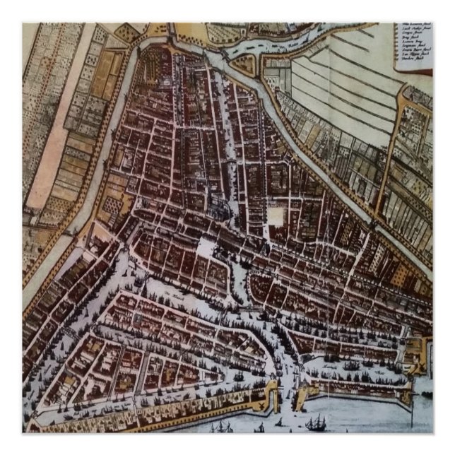 Póster Mapa de la ciudad de Réplica de Rotterdam de 1652 (Anverso)