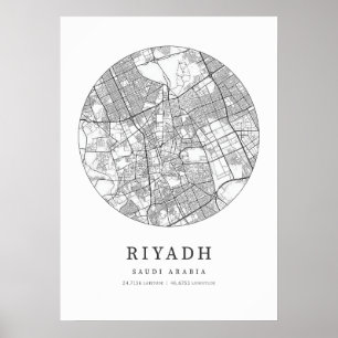Póster Mapa de la ciudad de Riad Arabia Saudita