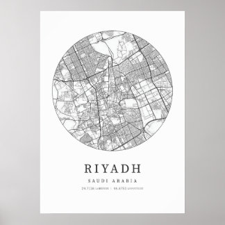 Póster Mapa de la ciudad de Riad Arabia Saudita