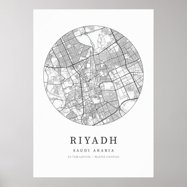 Póster Mapa de la ciudad de Riad Arabia Saudita (Frente)