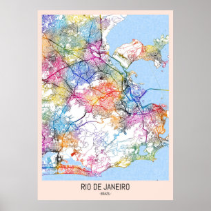 Póster Mapa de la ciudad de Río de Janeiro en Brasil