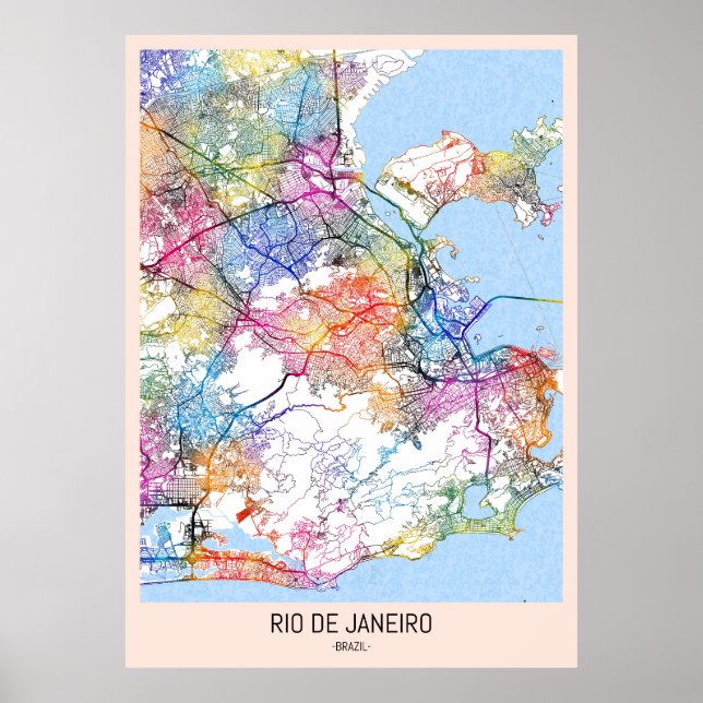Póster Mapa de la ciudad de Río de Janeiro en Brasil (Frente)