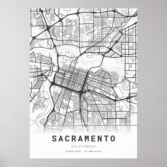 Póster Mapa de la ciudad de Sacramento (Frente)