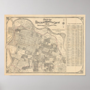 Póster Mapa de la ciudad de Sacramento - 1913