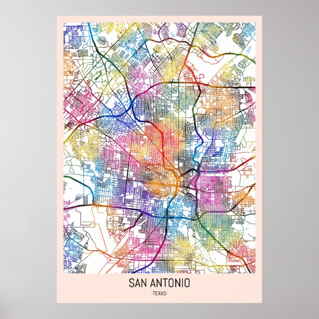 Póster Mapa de la ciudad de San Antonio EE. UU. (Frente)