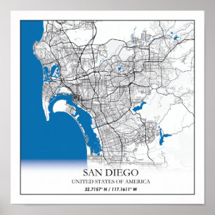 Póster Mapa de la ciudad de San Diego California EE. UU.